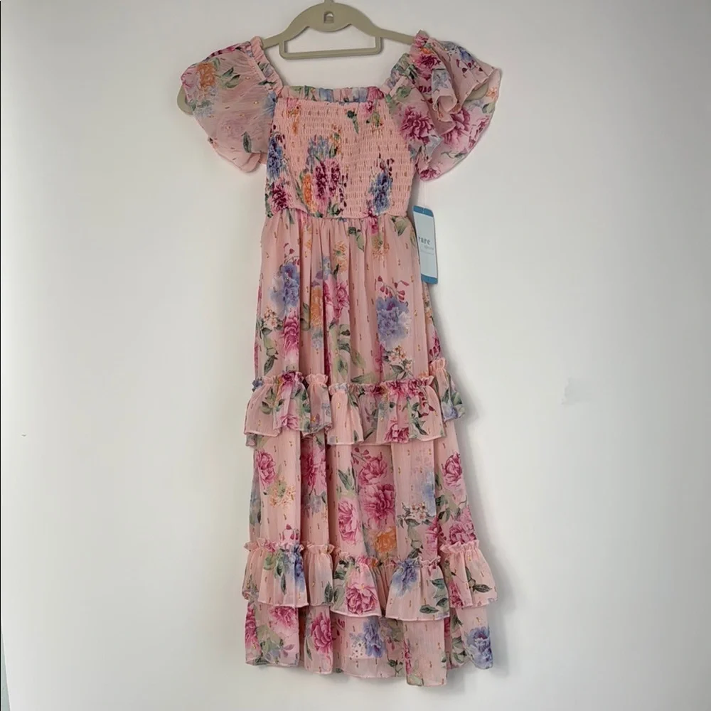 Rare Editions Girls Pink and Orange Tiered Ruffled Sundress Size Small‎ NWT